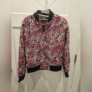 Monarda Pink Leopard Print Faux Leather Bomber Jacket Women’s Small Zip Front